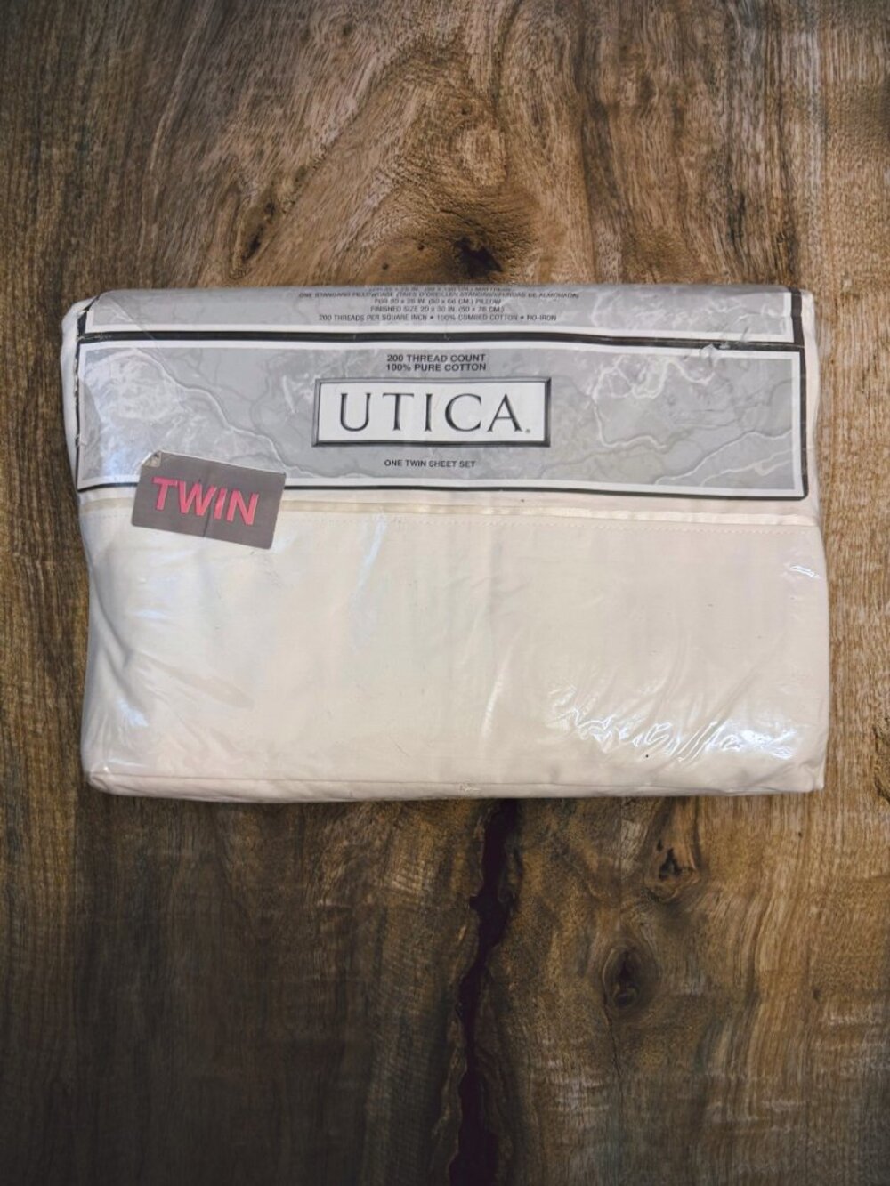 NWT NOS Vintage 90s Utica Twin Sheet Set Ecru 100% Cotton Made USA